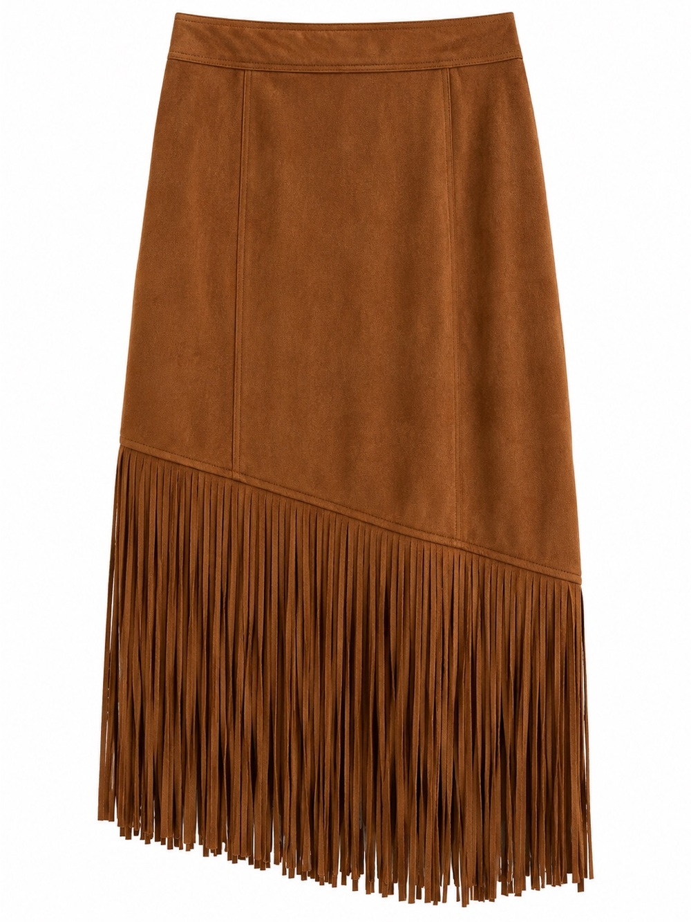 NWT Neslay Design Brown Faux Suede Fringe Western Midi Skirt Large